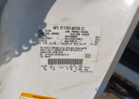 2005 Ford F-250 Lariat/Xl/Xlt z USA, uszkodzony, nr VIN 1FTSX21595EA84114